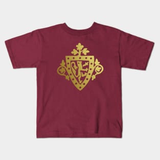 Medieval Style Metallic Gold Rampant Lion Shield Kids T-Shirt